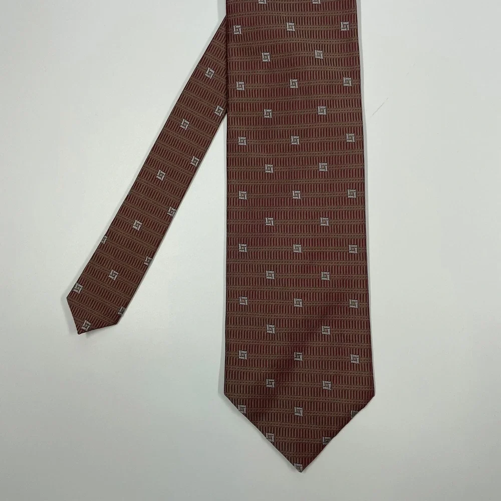 Calvin Klein Burgundy Geometric Silk Necktie Mens One Size